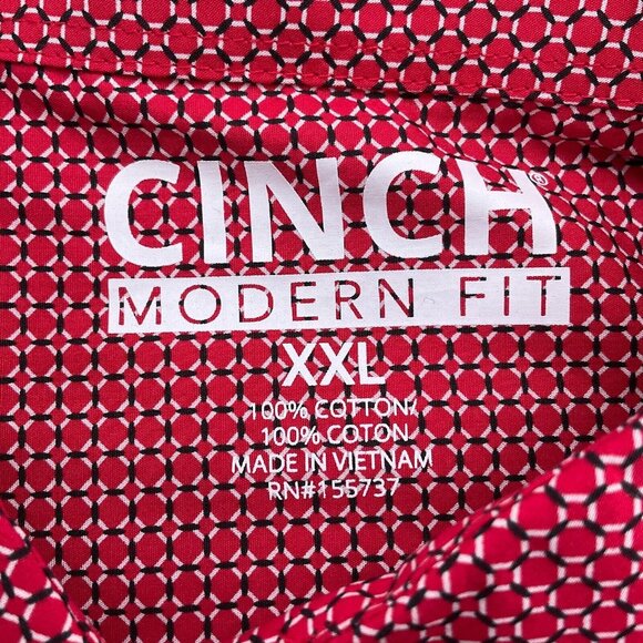 Cinch Shirt Men 2XLarge Red White Diamond Geometric Modern Fit‎ Cotton Western - Picture 3 of 10